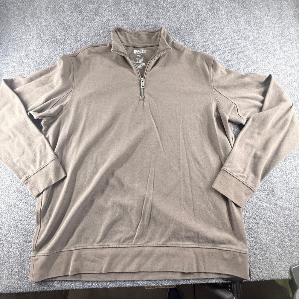 Duluth Trading Co Mens XL Relaxed Fit Quarter Zip Pullover Brown Waffle Knit